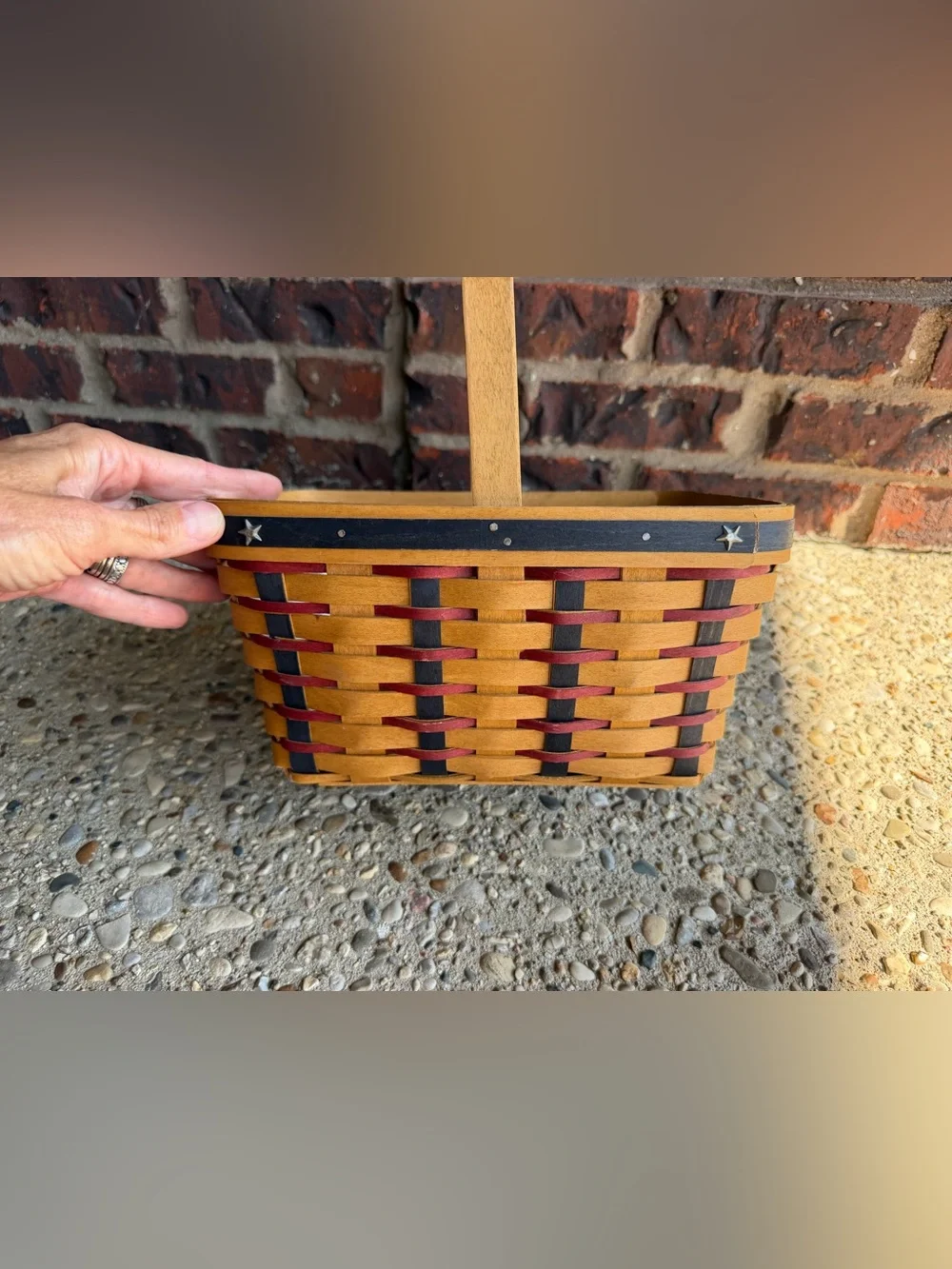 Longaberger Patriotic Basket Red White Blue Star Swing Handle Liner